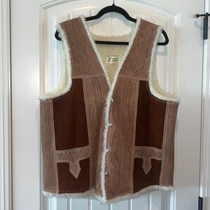 High quality vintage suede leather western horse Sherpa lined vest Mexico L/XL
